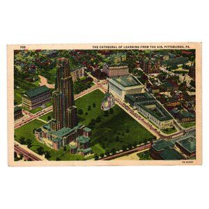Vintage Postcard Cathedral Learning From The Air Pittsburgh PA Linen Style 705